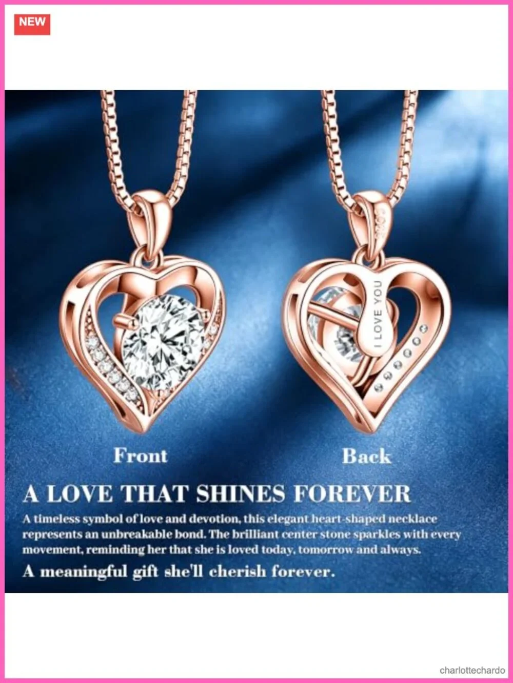 Heart Moissanite Pendant Necklace S925 Sterling Silver Rose Gold Plated 4 Carat